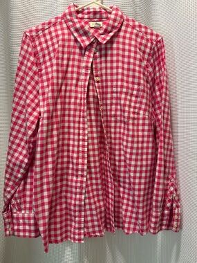 J. Crew Hot Pink and White Gingham Button-Up Shirt